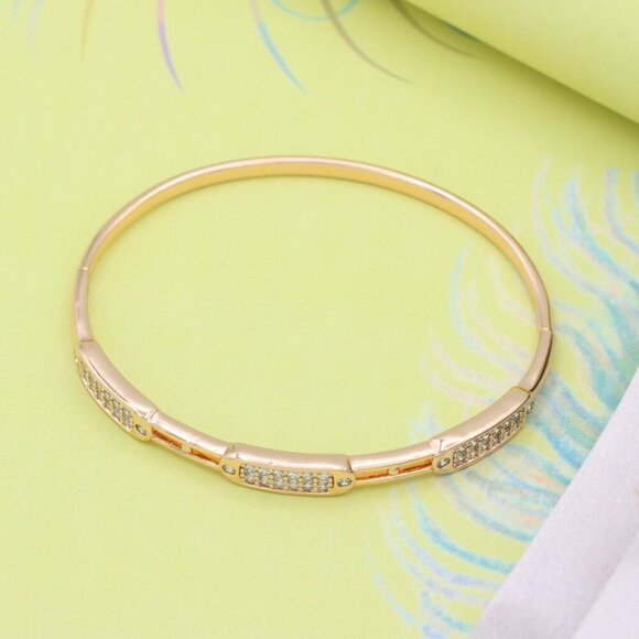 Triple Panel Rose Gold Bangle with Pave Stone Accents, XPBL0496 - Picture 4 of 12